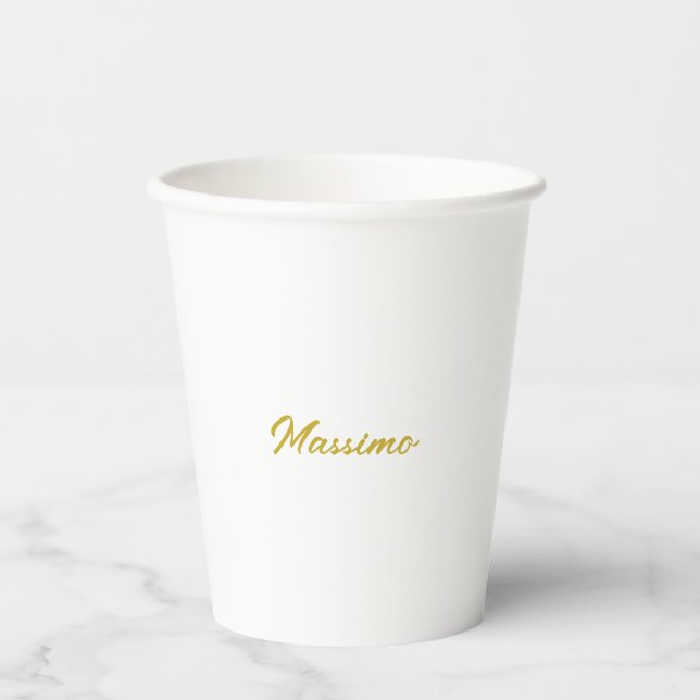 Calligraphy Elegant Gold White Plain Simple Name Paper Cups (Front)