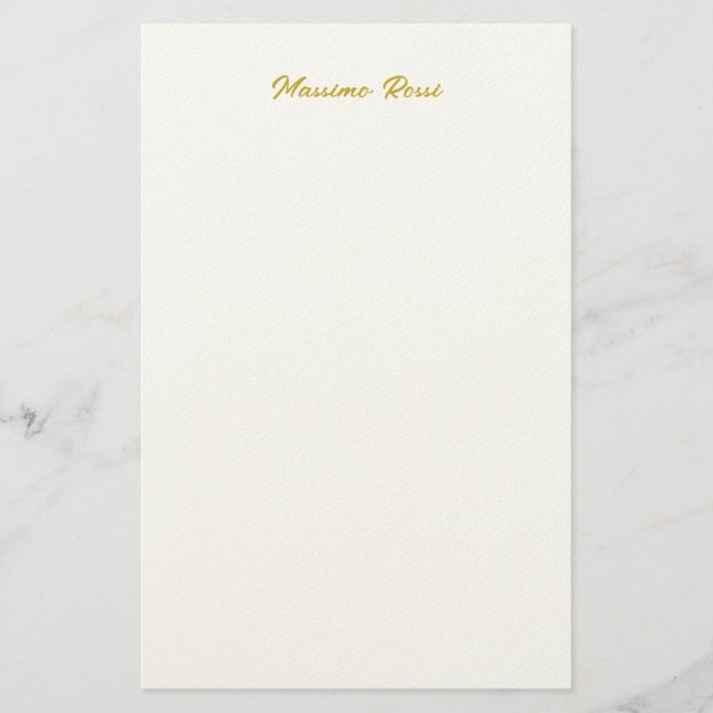 Calligraphy Elegant Gold White Plain Simple Name Stationery (Front)