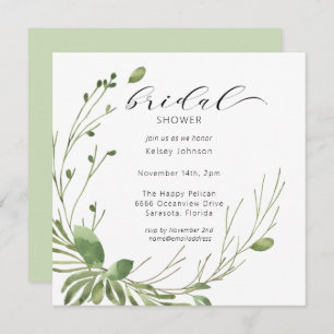Calligraphy Elegant Greenery Bridal Shower Invitation