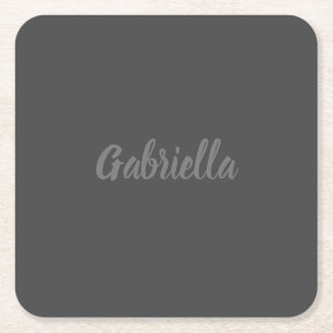 Calligraphy Elegant Grey Plain Simple Name Square Paper Coaster