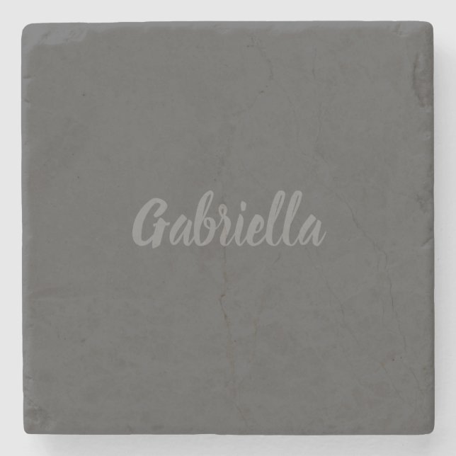 Calligraphy Elegant Grey Plain Simple Name Stone Coaster (Front)