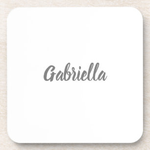 Calligraphy Elegant Grey White Plain Simple Name Coaster