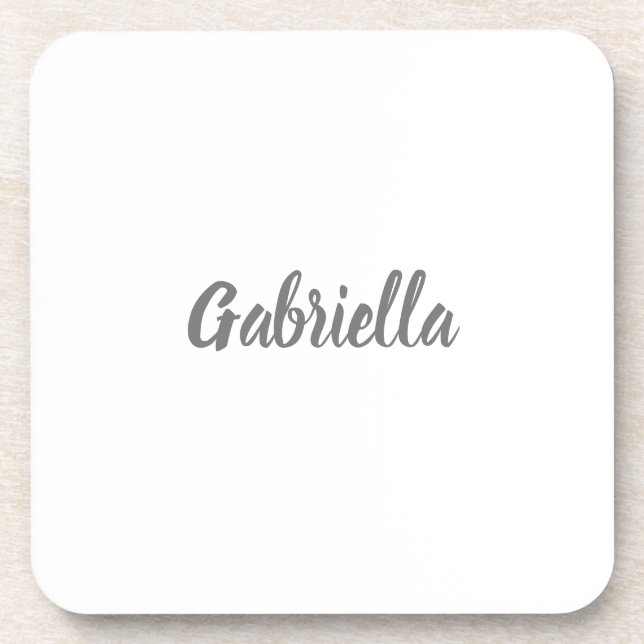Calligraphy Elegant Grey White Plain Simple Name Coaster (Front)