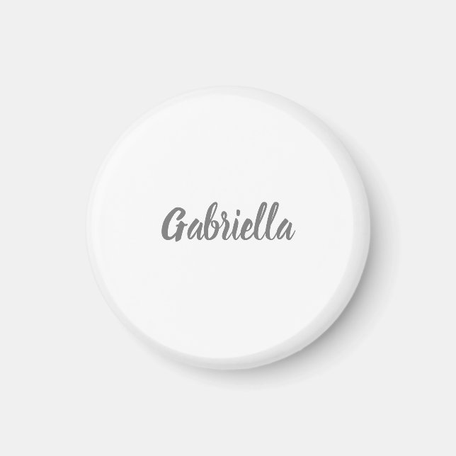 Calligraphy Elegant Grey White Plain Simple Name Magnet (Front)