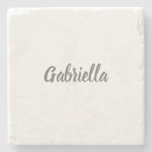 Calligraphy Elegant Grey White Plain Simple Name Stone Coaster