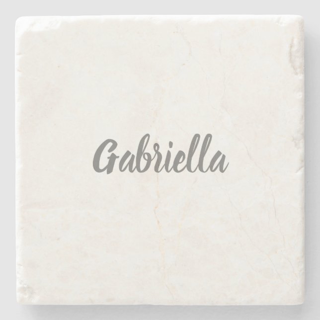 Calligraphy Elegant Grey White Plain Simple Name Stone Coaster (Front)