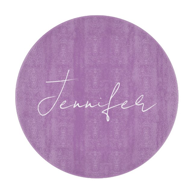 Calligraphy Elegant Lavender Plain Simple Name Cutting Board (Front)