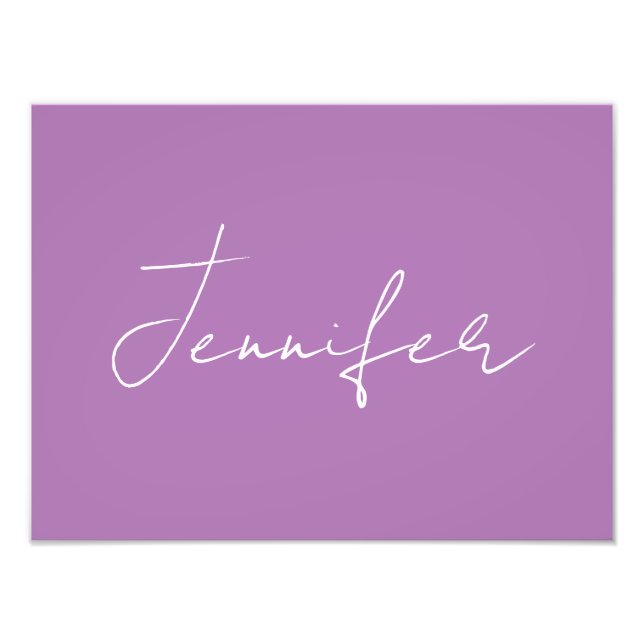 Calligraphy Elegant Lavender Plain Simple Name Photo Print (Front)