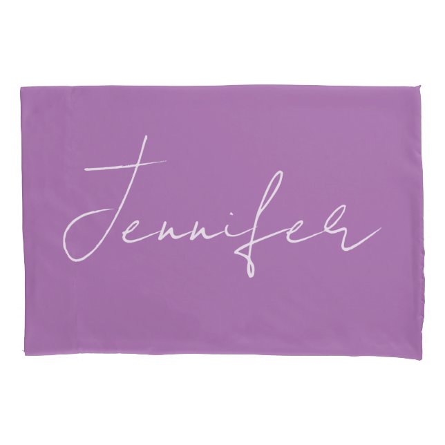 Calligraphy Elegant Lavender Plain Simple Name Pillowcase (Front)