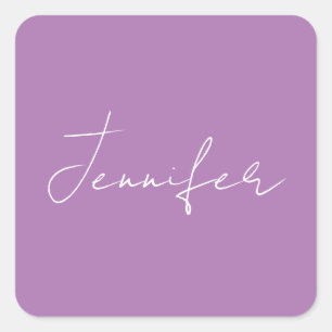 Calligraphy Elegant Lavender Plain Simple Name Square Sticker