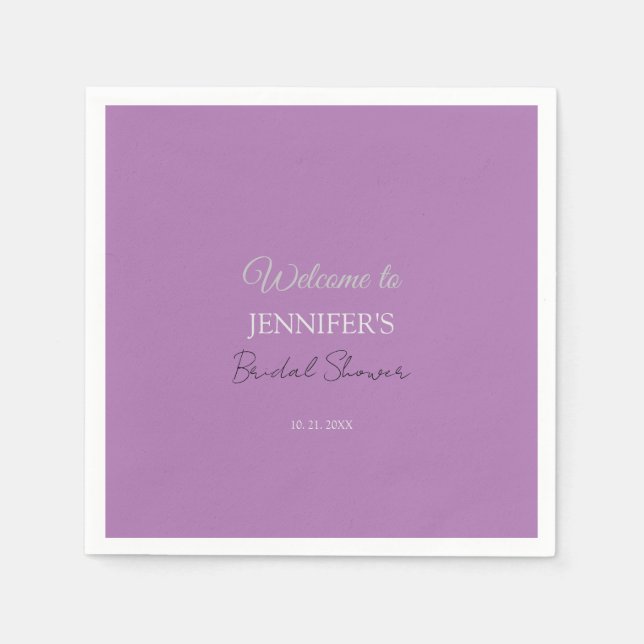 Calligraphy Elegant Lavender Welcome Bridal Shower Napkin (Front)