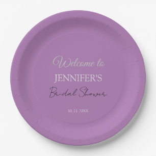 Calligraphy Elegant Lavender Welcome Bridal Shower Paper Plate