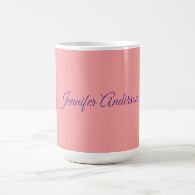 Calligraphy Elegant Pastel Red Personalised Name Coffee Mug (Center)