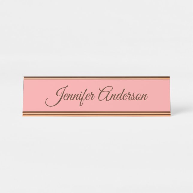 Calligraphy Elegant Pastel Red Personalised Name Desk Name Plate (Front)
