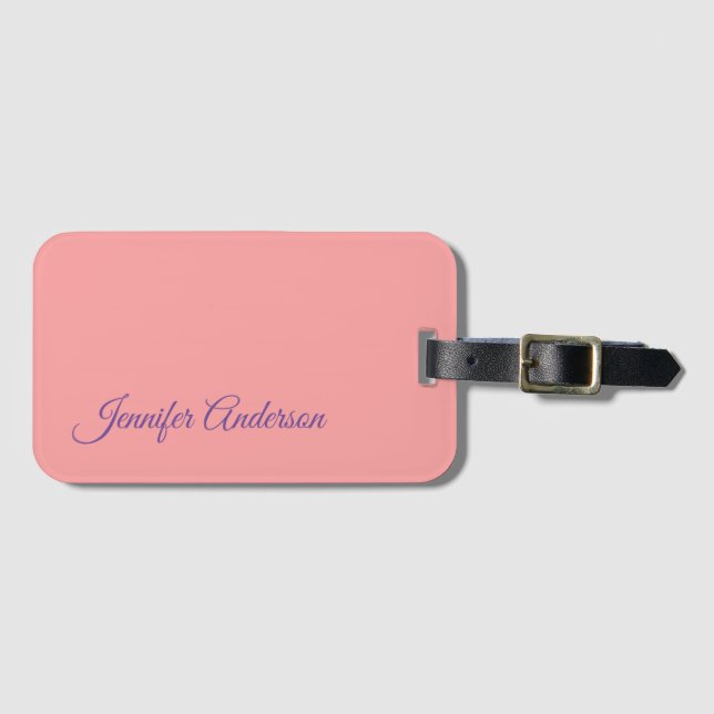 Calligraphy Elegant Pastel Red Personalised Name Luggage Tag (Front Horizontal)