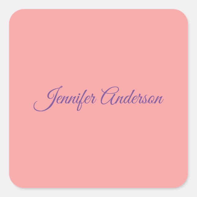 Calligraphy Elegant Pastel Red Personalised Name Square Sticker (Front)