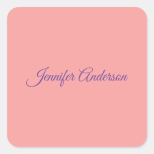 Calligraphy Elegant Pastel Red Personalised Name Square Sticker