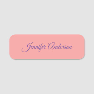 Calligraphy Elegant Pastel Red Personalised Name Tag