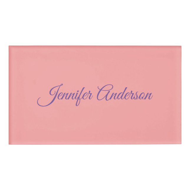 Calligraphy Elegant Pastel Red Personalised Name Tag (Front)