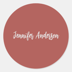 Calligraphy Elegant Personalised Brick Red Classic Round Sticker
