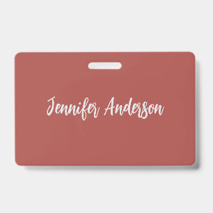 Calligraphy Elegant Personalised Brick Red ID Badge
