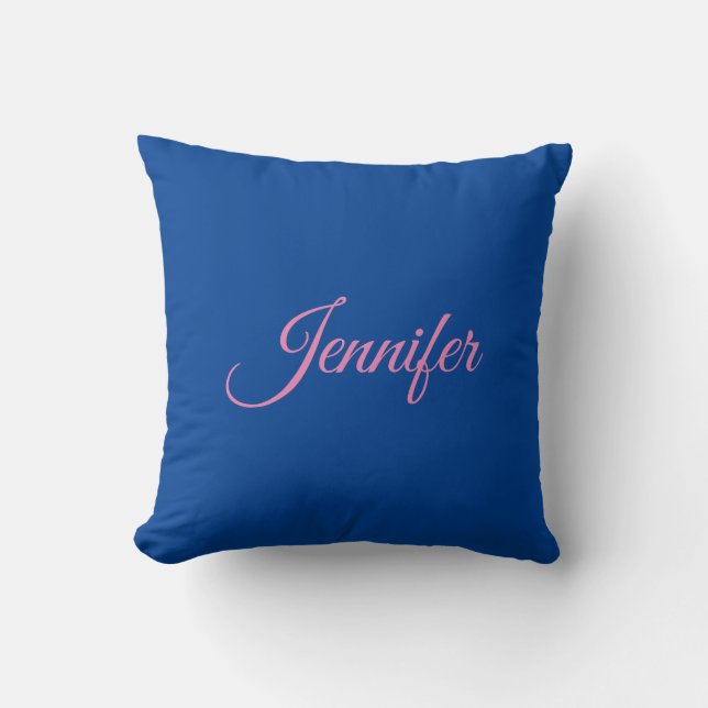 Calligraphy Elegant Pink Blue Custom Name Cushion (Front)