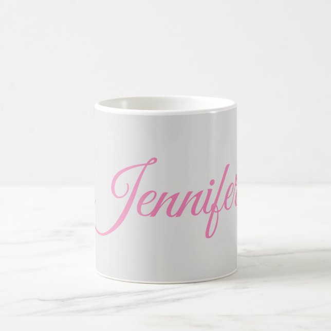Calligraphy Elegant Pink Grey Add Your Name Coffee Mug (Center)