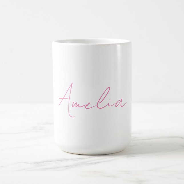 Calligraphy Elegant Pink White Custom Name Coffee Mug (Center)
