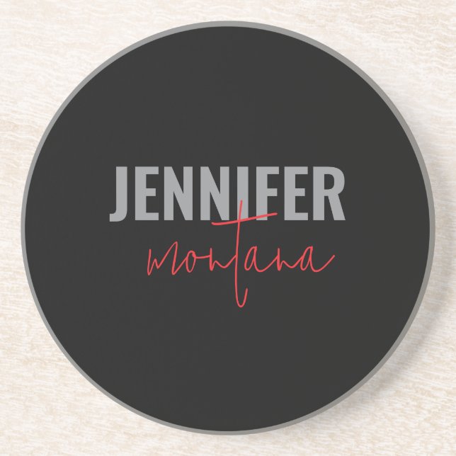 Calligraphy Elegant Plain Add Own Name Coaster (Front)