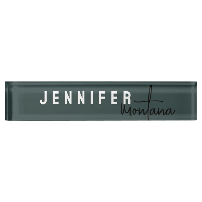Calligraphy Elegant Plain Add Own Name Dusty Green Nameplate (Front)