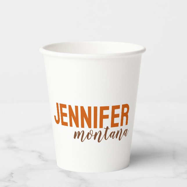 Calligraphy Elegant Plain Add Own Name Paper Cups (Front)