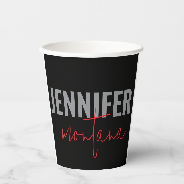 Calligraphy Elegant Plain Add Own Name Paper Cups (Front)