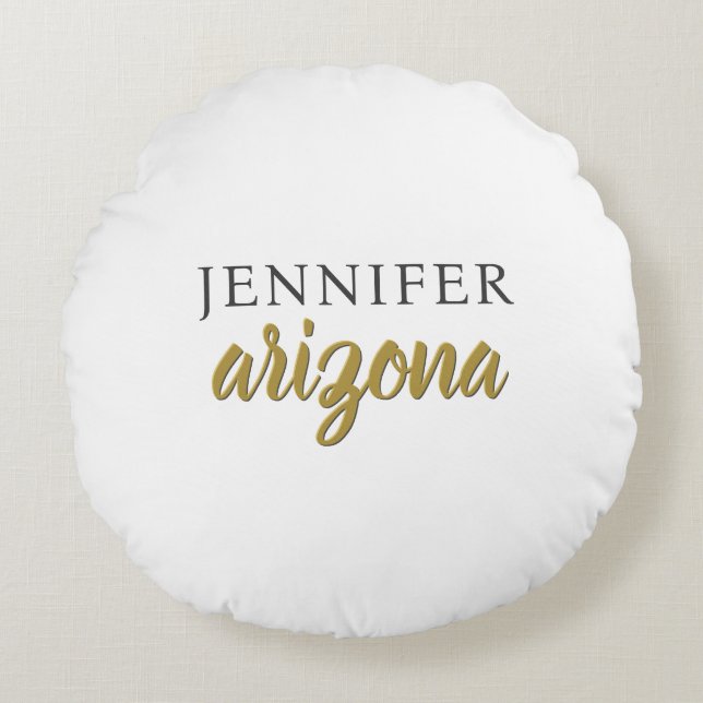 Calligraphy Elegant Plain Add Own Name Round Cushion (Front)