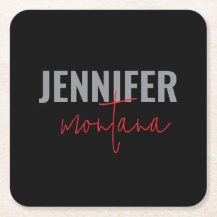 Calligraphy Elegant Plain Add Own Name Square Paper Coaster