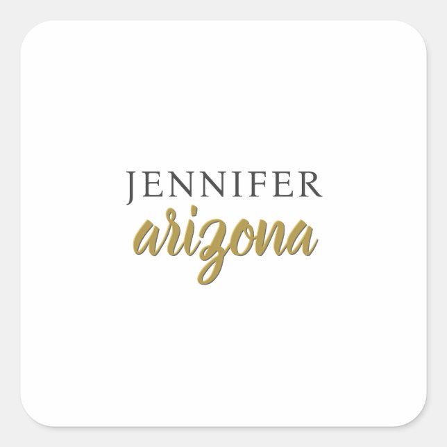 Calligraphy Elegant Plain Add Own Name Square Sticker (Front)