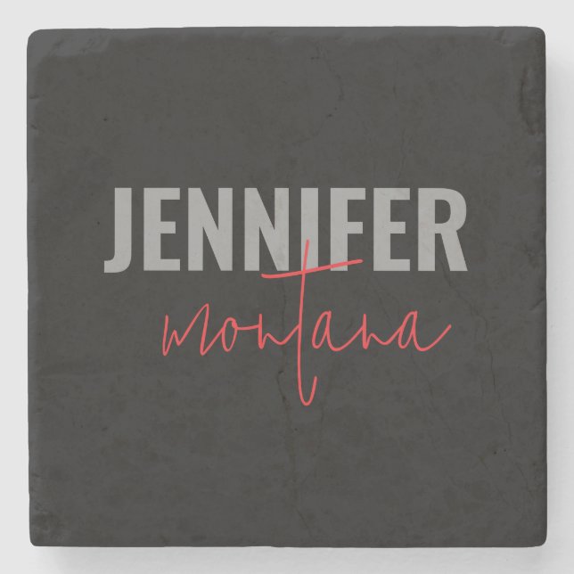 Calligraphy Elegant Plain Add Own Name Stone Coaster (Front)