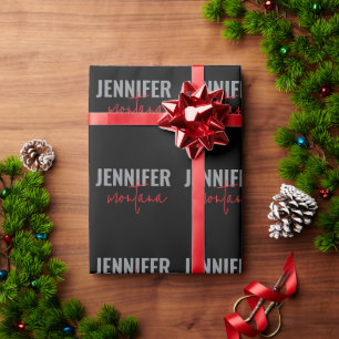 Calligraphy Elegant Plain Add Own Name Wrapping Paper