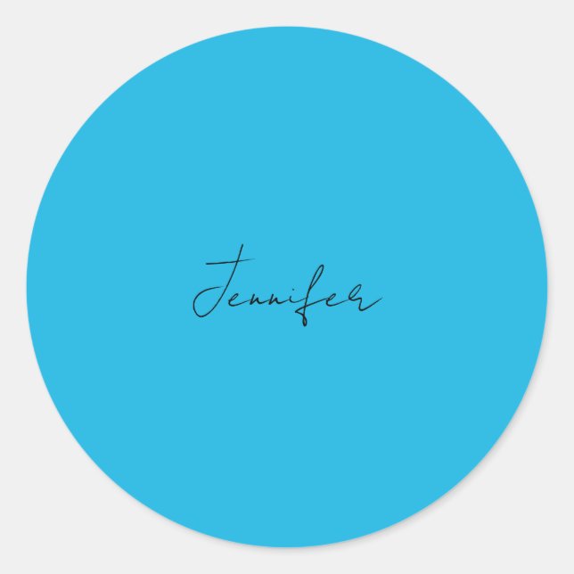 Calligraphy Elegant Plain Simple Name Blue Classic Round Sticker (Front)