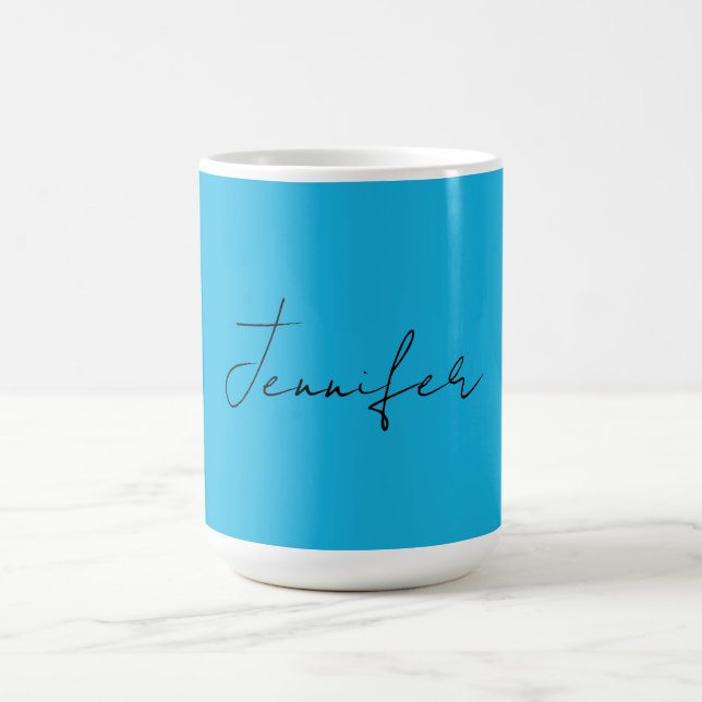 Calligraphy Elegant Plain Simple Name Blue Coffee Mug (Center)