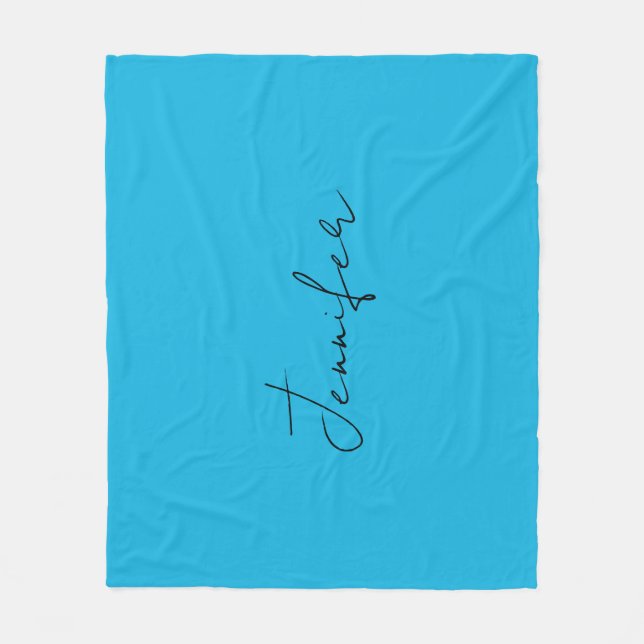 Calligraphy Elegant Plain Simple Name Blue Fleece Blanket (Front)