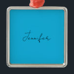 Calligraphy Elegant Plain Simple Name Blue Metal Ornament<br><div class="desc">Looking for a beautiful calligraphy with an esthetic handwriting? This simple,  eye-catching design is for you. This product immediately impresses those who see it. The fine and tasteful design will immediately reflect the quality of your relationship and family.</div>