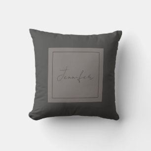 Calligraphy Elegant Plain Simple Name Grey Cushion