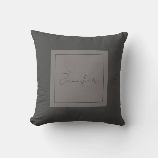 Calligraphy Elegant Plain Simple Name Grey Cushion (Front)
