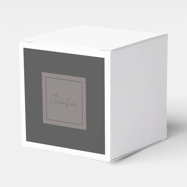 Calligraphy Elegant Plain Simple Name Grey Favour Box (Front Side)