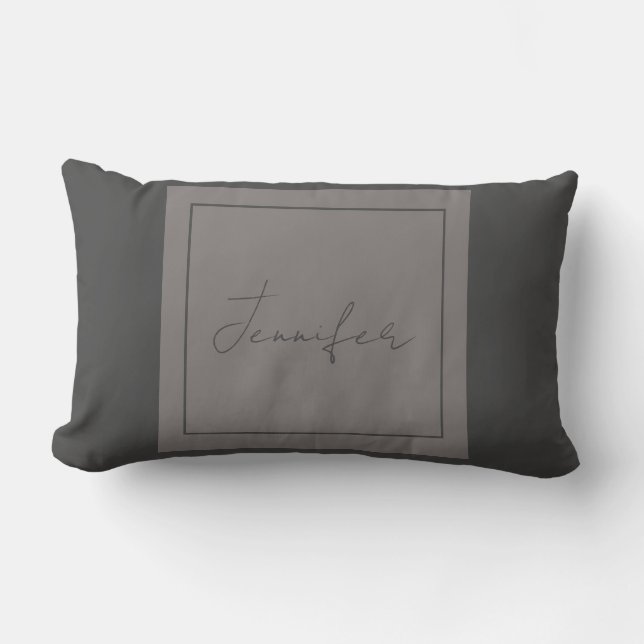 Calligraphy Elegant Plain Simple Name Grey Lumbar Cushion (Front)