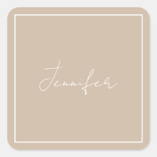 Calligraphy Elegant Plain Simple Name Square Sticker