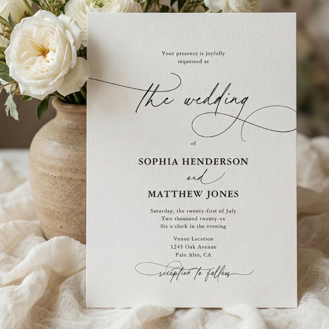 Calligraphy Elegant QR Code Ivory Wedding  Invitation (Creator Uploaded)