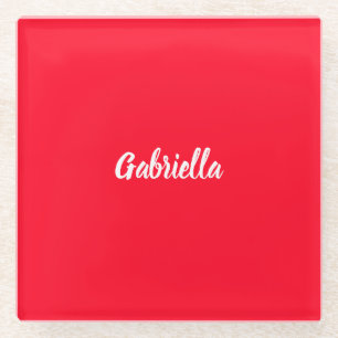 Calligraphy Elegant Red White Plain Simple Name Glass Coaster