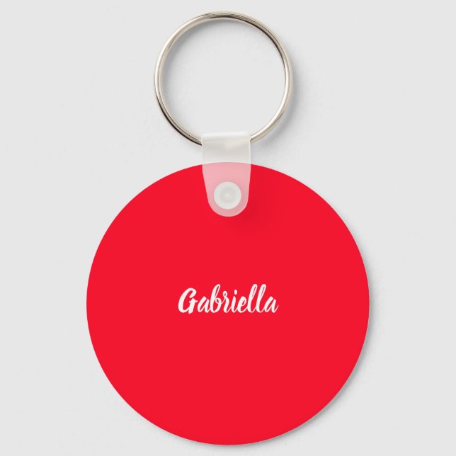 Calligraphy Elegant Red White Plain Simple Name Key Ring (Front)