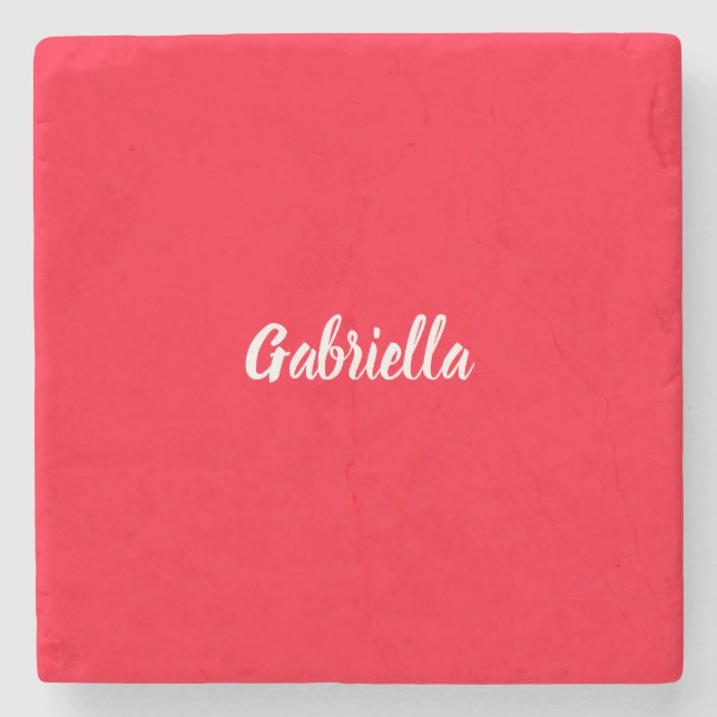Calligraphy Elegant Red White Plain Simple Name Stone Coaster (Front)